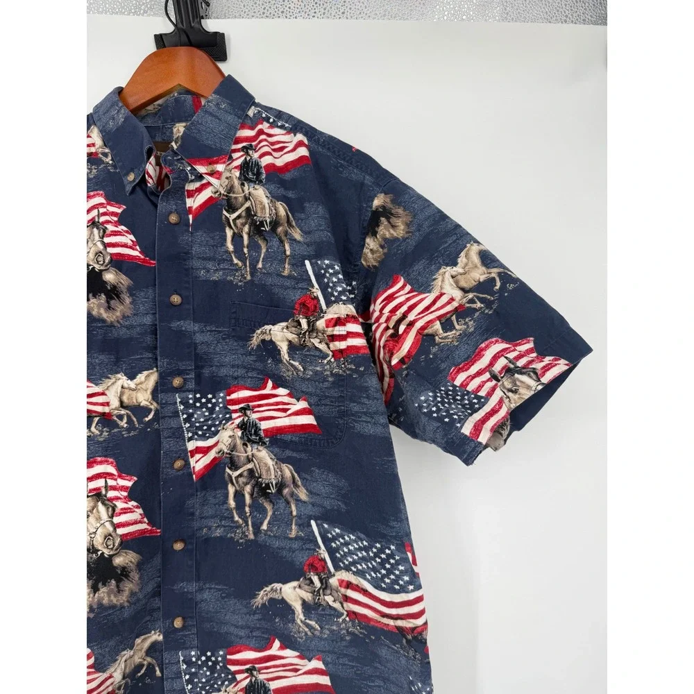 Bit & Bridle Mens‎ Button Down Shirt Large Americana Patriotic Vintage Western